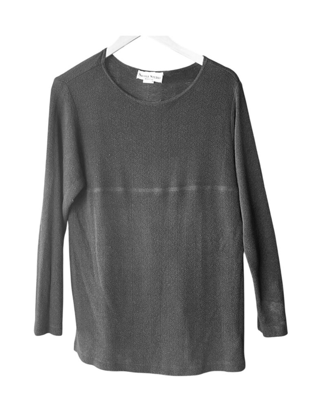 Nicole Studio Size 10 Womens Deep Black Long Sleeve Textured Top -